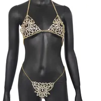 Stonefans Exquisite Flower Dounderwear Rhinestone Bikini Chain Crystal Sexy Body Chain Bra Thong Set Underclothes Women Jewelry C3337Z
