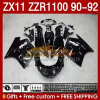 ABS Black All Stock Fairings Kit för Kawasaki Ninja ZX 11 R 11R ZZR-1100 ZX11 R ZX-11R 1990 1991 1992 BOODYWORK 164NO.1 ZZR 1100 CC ZX-11 R 90-92 ZZR1100 ZX11R 90 91 92 FAIRING