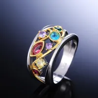 Wedding Rings Luxury Trendy Tow Tone Hollow Out Engagement For Women Shine Rainbow CZ Stone Inlay Fashion Jewelry Bands Ring
