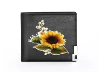 Wallets Fashion Sunflower With Leaves Leather Wallet Men Women Billfold Slim ID Holders Money Bag Short Purses8550628