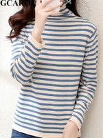 Women s Sweaters GCAROL Autumn Winter Women Cotton Lined Pile Collar Sweater Stripes Knit Jumper Stretch Warm Soft Office Lady Vintage Pullover 221206