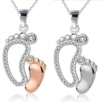 Crystal Big Small Feet Pendants Halsband Mamma Baby Monthers Day Gift Jewelry Simple Charm Chain Neckless Jewelry Gift206b