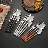 Dinnerware Sets Wooden Like Clamping Handle Tableware Set Stainless Steel Korean Style Western Steak Knife Fork And Spoon El