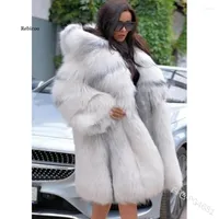 Women's Fur Women's Winter Long Collar Mid-Length Female Hood Hooded Coat