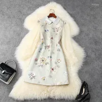 Casual Dresses European And American Women's Wear 2022 Winter Style Long Sleeve Shirt Beaded Doll Collar Fashionable Jacquard Dress