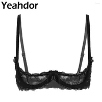 Bras Women See Through Sheer Lace Lingerie 1 4 Cups Bra Top Spaghetti Shoulder Straps Underwire Push Up Tops Sexy Braltte Femme