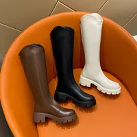 أحذية ولكن أحذية الركبة الخريف والنسخة الكورية الشتوية vshaped السحاب الخلفية السوقية السميكة Hightop Boots 221207