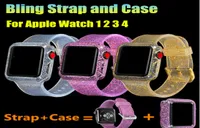 1 Set Glitter Strap с Bling Watch Case для Apple Watch Series 1 2 3 4 мягкий силиконовый браслет для IWATCH 38 мм 44 мм7619658