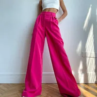 여성용 바지 Capris Rose Rose Pink Casual High-Waisted Wide Leg Suit Pants Spring and Summer Women 's Solice Culture Simple and Thin Fashion Drape 바지 T221207