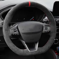 Couvercle de volant de voiture en cuir en cuir en daim de haute qualit￩ personnalis￩ pour Ford Focus St St-Line 2019-2020