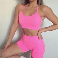 Active Sets 2PCS Women Yoga Set Gym Sexy Bra Seamless Sports Shorts Workout Running Clothing Wear Athletic Sport Suit