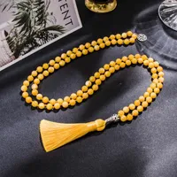 Pendant Necklaces 8mm Beeswax Knotted 108 Mala Beaded Necklace Meditation Yoga Prayer Japamala Jewelry For Men And Women Rosary