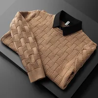 Men's Sweaters Luxury high end jacquard fake two piece sweater for men's fashion casual winter thickening warm shirt collar knitted pullover 221206