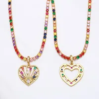 Pendant Necklaces Copper Zircon Heart Necklace Multicolor Hollow Stone For Women Gold Plated Rainbow Jewelry Gift Wholesale