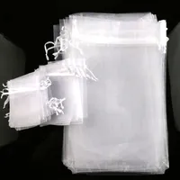 100pcs lot Sell 4Sizes White Organza Jewelry Gift Pouch Bags For Wedding favors beads jewelry288z