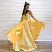 Nieuwe aankomst Lovely Yellow Puffy A Line Prom jurken lang voor jonge vrouwen lieverd spaghetti riem feestjurk