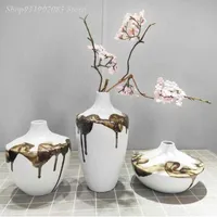 Vases White Ceramic Vase Ink Flowing Glaze Pattern Flower Arrangement Accessories Flower Vase Home Decoration Accessories Vases Pots T221205