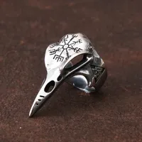 Vintage Odin Crow Skull Men's Ring Gothic en acier inoxydable Anneaux de boussole pour hommes Viking accessoires