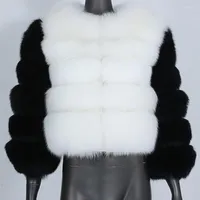 Women's Fur BLUENESSFAIR 2022 Real Coat Winter Jacket Women Natural Outerwear O-neck Three Quarter Sleeve Thick Warm Fashion