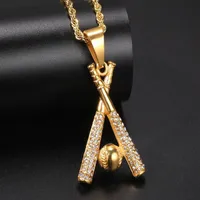 Nuevos collares colgantes de b￩isbol de oro cristal para hombres Joyas de joya de acero inoxidable Collar de b￩isbol de color oro Charm213u