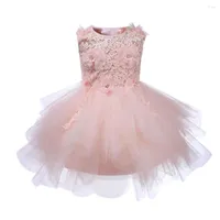 Girl Dresses Pink Lace Beads Baby Dress Flower Christening Gowns Baptism Clothes Born Kids Girls Birthday Princess Infant Party