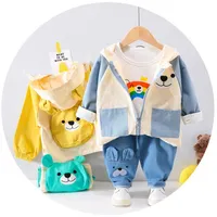 Clothing Sets Boys Baby Suits Children Kids Clothes Spring And Autumn Cartoon Hooded Coats T-Shirts Jeans Pants 3Pcs E23479