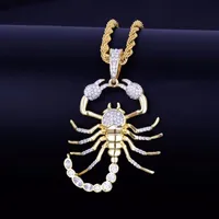 Animal Scorpion Hip Hop Pendant med 18k gult guldhalsband kubiska zirkonhalsbandsmycken f￶r g￥va302w