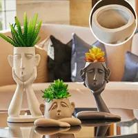 Vases Resin Vase Home Decor Flower Vase Planter Pot Sculpture Abstract Human Face Pen Holder Storage Box Home Decoration Accessories T221205