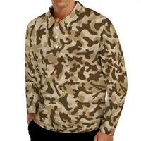 Polos para hombres Trendy Desert Tan camisas de polo de otoño Camuflaje estampado Camiseta casual de manga larga Camisetas gráficas de gran tamaño