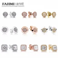 FAHMI 100% 925 Sterling Silver & Rose Gold Color Forever Stud Earrings With Clear CZ For Women Original Fine Jewelry Gift306t