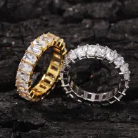 Nouveau Iced Out Hiphop Cube Cz Baguette Anneaux Jewelry Gold Sliver Micro Paveed Ring For Man Women Gift2718