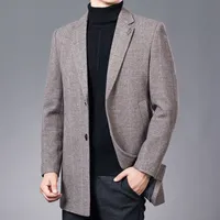 Lã de lã masculina mistura de outono inverno en sobretudo moda top espessado trincheiro masculino casaco comprido na moda quebra -vento causal 221207