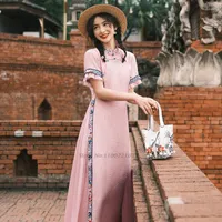 Ethnic Clothing 2022 Chinese Dress Cheongsam Traditional Qipao Retro Flower Embroidery National Oriental