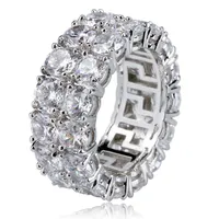 Hip Hop Iced Out Copper Gold Silver Color Plated Micro Pave Cz Stone 2 Rown Round Ring Men Femmes Charme Jewelry309Z
