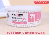500pcsbox drewniane bawełniane waciki podwójnie jednorazowe bawełniane pąki pąki nosowe ucha czyszczenie miękkie bawełniane wymazy makijażu 9762839