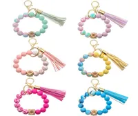 Colorful Silicone Beaded Bracelet Keychain Ladies Girls Tassel Keyring Jewelry Accessories8874059