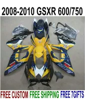 ABS full fairing kit for SUZUKI GSXR750 GSXR600 2008 2009 2010 K8 K9 Blue Yellow Corona fairings set GSXR 600 750 08 09 10 KS608477025