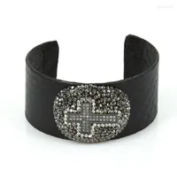 Bracelet Luxury Python Skin Cuir pour femmes et hommes bijoux en strass pavée bracelets ouverts réglables personnalisés