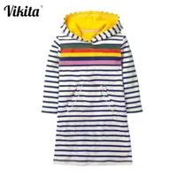 Девушка платья Vikita Girls Dress с карманами детские осенние толщины платья детские полосатые девчонки для девочек -хладнокровия детская одежда T221207