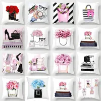 Pillow Case Polyester Cotton Home Decor Sofa Pillowcase Pink Hand Painted Floral Perfume Bottle Cushion Cover