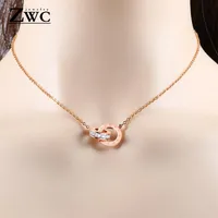 ZWC Fashion Charm Roman Digital Double Circle Pendant Necklace for Women Girls Party Titanium Steel Rose Gold Necklaces Jewelry220s