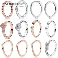 FAHMI 100% 925 Sterling Silver 11 Genuine Original Colorful Rainbow Heart Ring Hope Shining Rose Gold Heart Adjacent267c