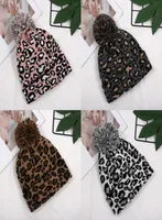 Leopard Print Knit Cap Women Pom Pom Ears Winter Warm Hat Beanie Doublelayer Wool Ball Caps 4 Styles 324 N25767003