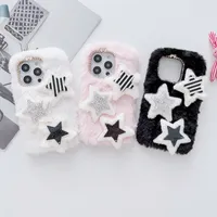 iPhone 14 Pro Max 13 12 11 XR XS X 8 7 Plus iPhone14 소프트 TPU FACHION FORCHY FULY FUR Genuine Rabbit Hair Bow Phone Back Cover Skin