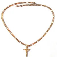 18K Solid Gold G F 4mm Italian Figaro Link łańcuch Naszyjnik 24 Women Męskie Jezus Crucifix Cross Pendant249l