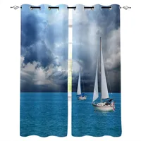 Curtain Sailing Boat Ocean White Clouds Blue Living Room Hanging Curtains Balcony Kitchen Study Modern Window Treatments