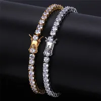 Mens Iced Out Tennis Chain Gold Silver Bracelet Fashion Fashion Bracelets Jóias 3 4 5mm 7 8inch231t