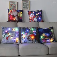 Pillow Case LED Light Christmas Cushions Cover Santa Elk Snowflake Xmas Lantern Glow Pillowcase Winter Holiday Decoration