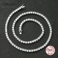 Chokers 100% Real 925 Sterling Silver 4145515661CM Tennis Necklace 34mm Zircon Chain Unisex Choker Fine Jewelry 221207