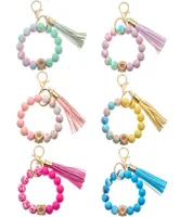 Colorful Silicone Beaded Bracelet Keychain Ladies Girls Tassel Keyring Jewelry Accessories7642467